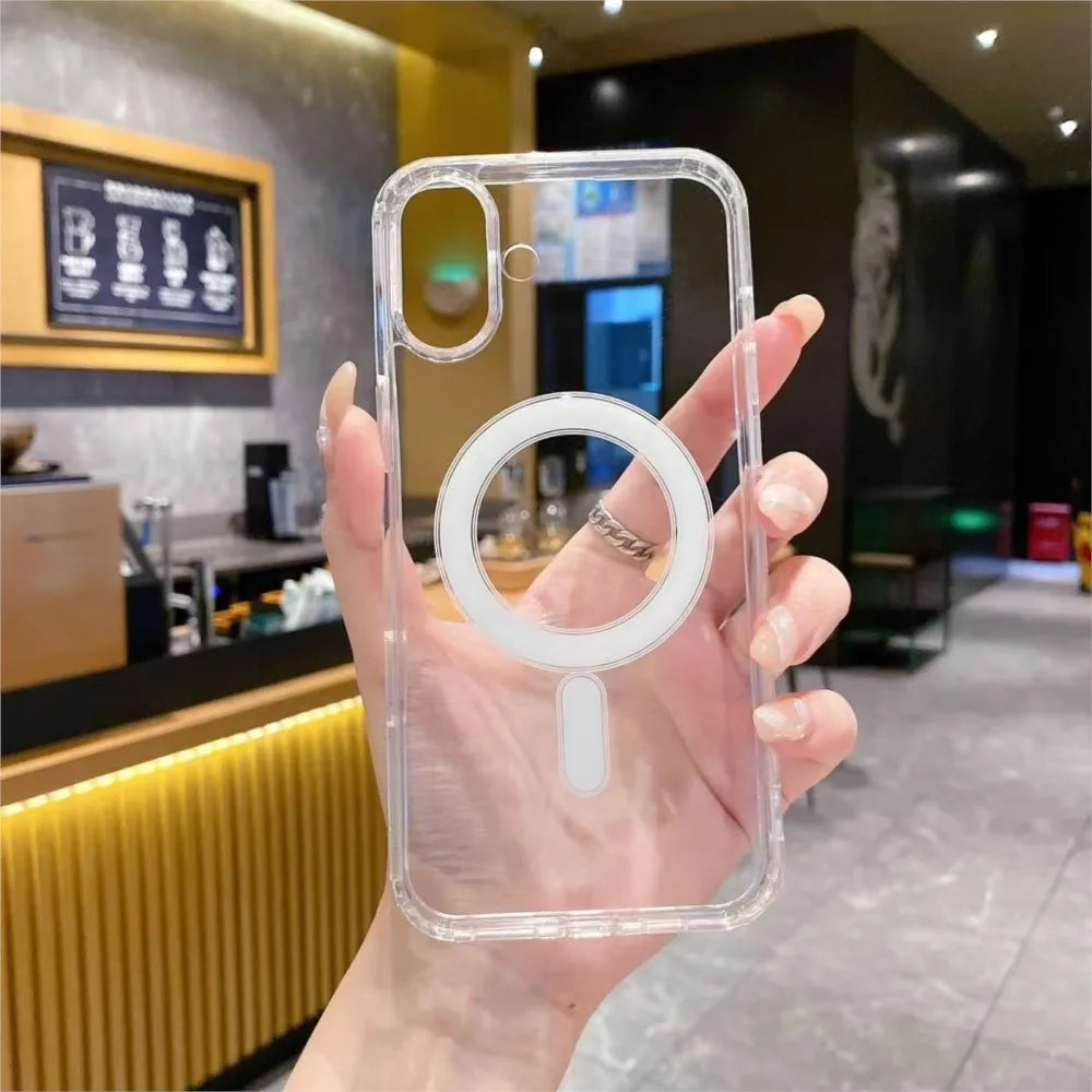 Strong Magnetic Magsafe Wireless Charging Case For iPhone 16 16e 15 14 13 12 11 Pro Max Plus mini Silicone Clear Soft Cover ﻿