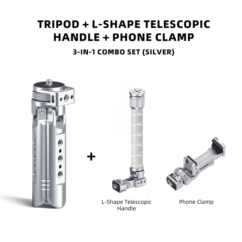 LEAPLIGHT Aluminum Mini Tripod for DJI Osmo Pocket 3/4/4P/360LunaUltra Camera Tripod Handheld Grip w 360° BallHead+Phone Stand