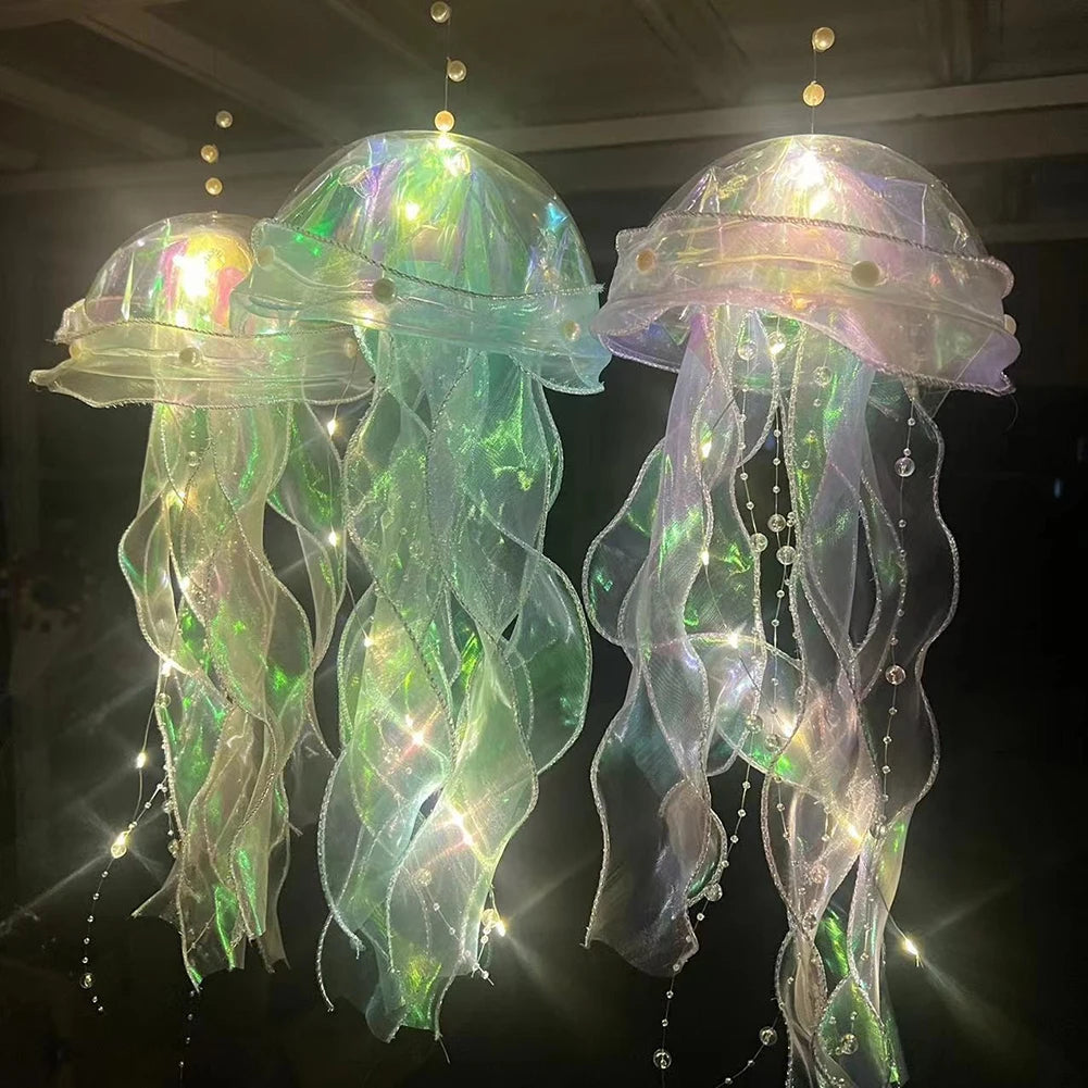 5PCS Jellyfish Bedroom Night Light Lamp Button Battery Hanging Atmosphere Decoration Lamp with Ribbon&Bead for Girl Bedroom 2024