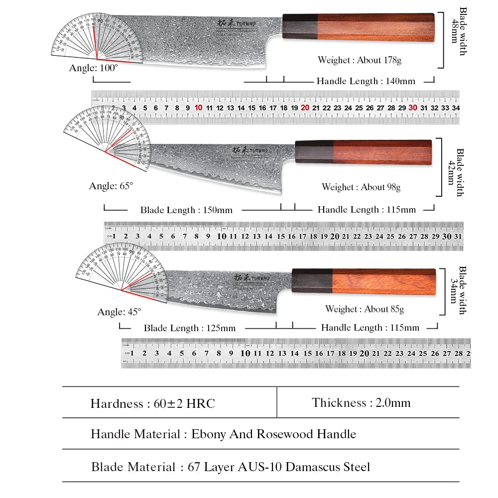 TURWHO Hand Forged Japanese Chef Knife Damascus Steel Kitchen Knives Santoku Sashimi Bread Utility Handmade Blade Cooking Tools