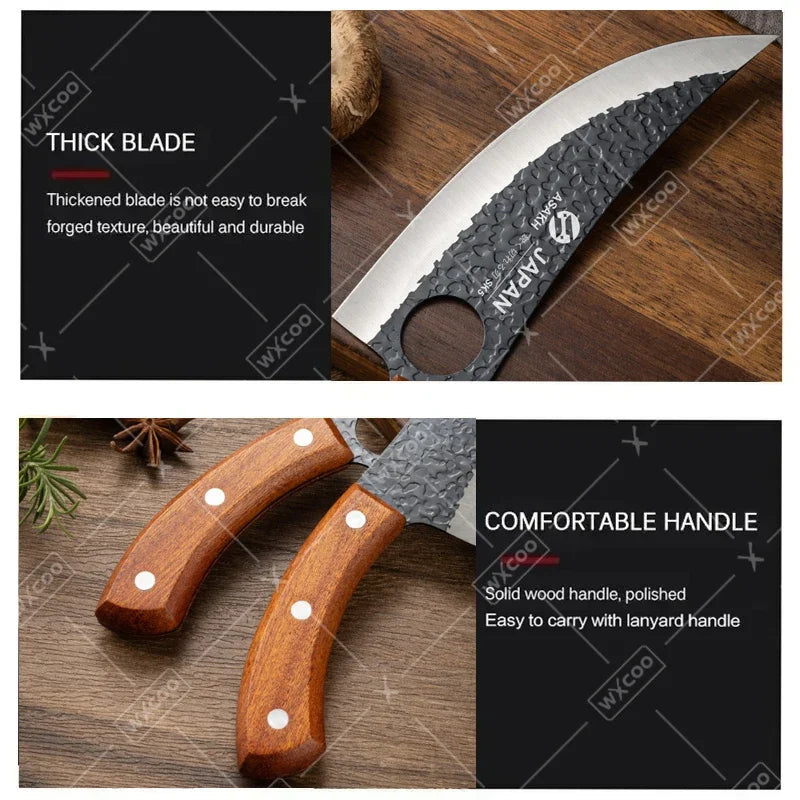 WXCOO Professional Hand Forged Butcher Knife with Wooden Handle Stainless Steel Boning Knife Cutter Full Tang Kitchen Knife