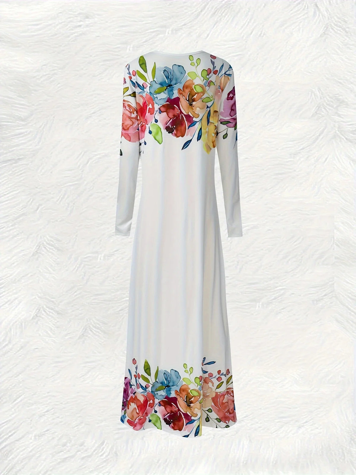 Floral Embroidered Long Sleeve Dress Vacation Style Summer Casual A Line Midi Dress for Women Round Neck Lightweight Flowy