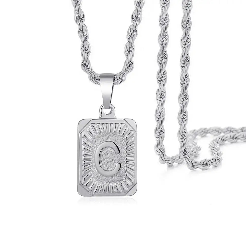 1pc 18K Gold-Plated Capital Letter Stainless Steel Twist Chain Necklace - Personalized A-Z Letter Pendant for Men and Women