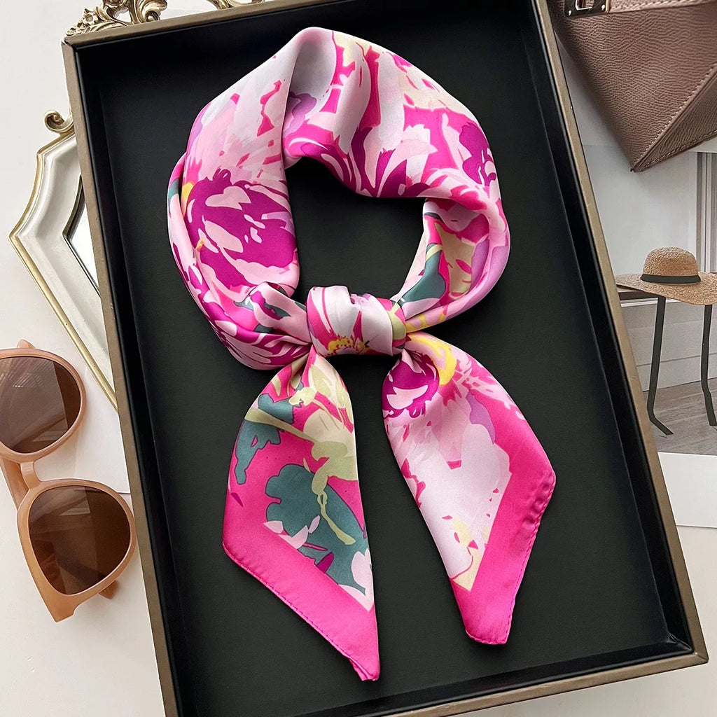 2025 New Yellow Lemon Print Square Silk Scarf for Women 70*70cm Neck Ties Fashion Decorate Neckerchief Female Hijab Bag Ribbions