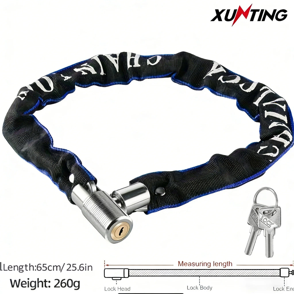 Bike Chain Lock 65cm 250g Ultra Lightweight Portable Anti-Theft Zinc Alloy Fabric Wrapped Bicycle Security Lock MTB Road Cycling