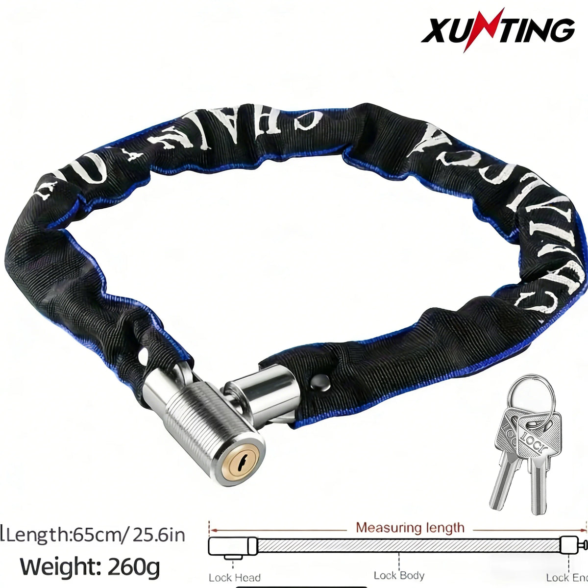 Bike Chain Lock 65cm 250g Ultra Lightweight Portable Anti-Theft Zinc Alloy Fabric Wrapped Bicycle Security Lock MTB Road Cycling