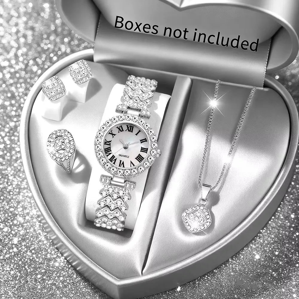 2026Fashion Roman pattern diamond inlaid women's watch quartz watch bracelet women's watch set