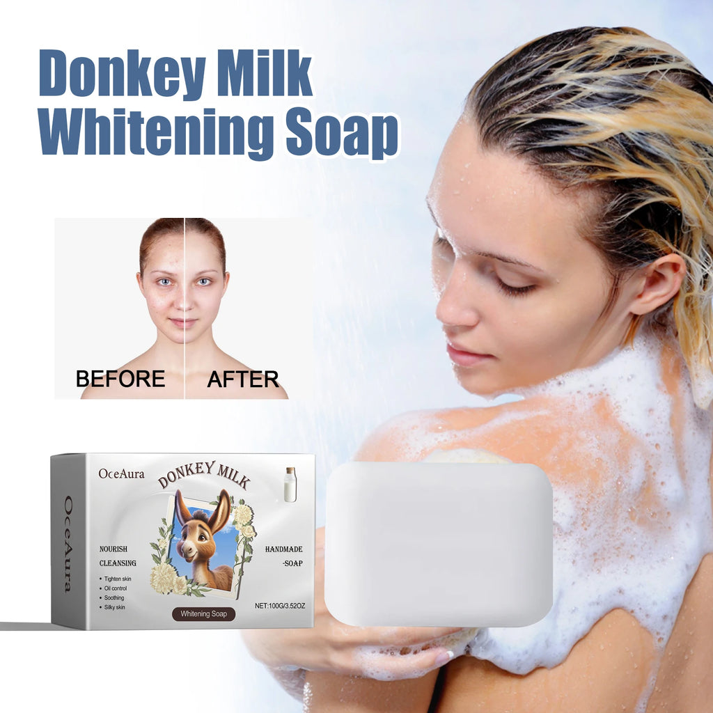 OCEAURA Donkey Milk Whitening Soap with Donkey Milk, Butyrospermum Oil Bath Soaps Donkey Milk Soap Suitable for All Skin Types