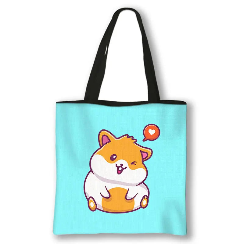 Kawaii Pet Guinea Pig Hamster Print Shoulder Bag Women Casual Handbags Large Capacity Totes Bag Eco Reusable Shopping Bags Gift