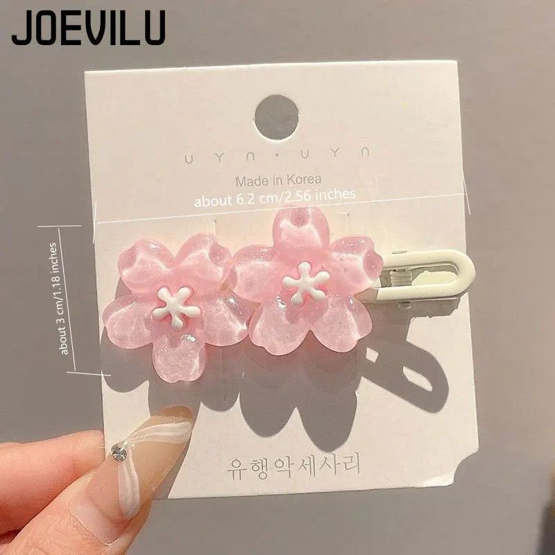 Romantic Pink Cherry Blossom Hair Clip Cute Side Bangs Barrettes for Women Kawaii Hair Accessories Girls Elegant Fashion Hairpin