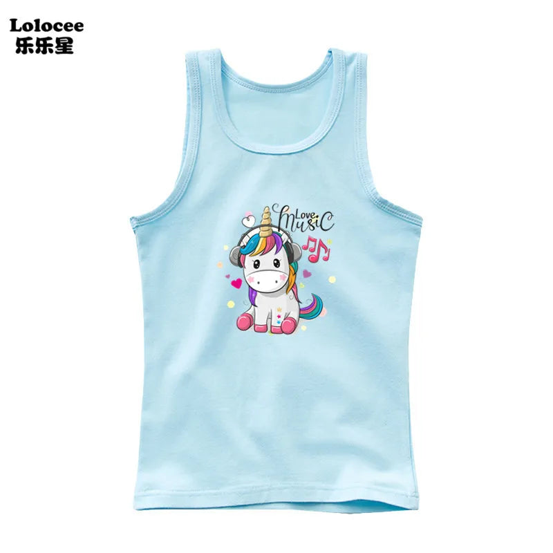 Kids Girl Cute Unicorn Singlet Summer Baby Girls Cotton Tops Toddler Clothes Children Sleeveless Cartoon T-shirts