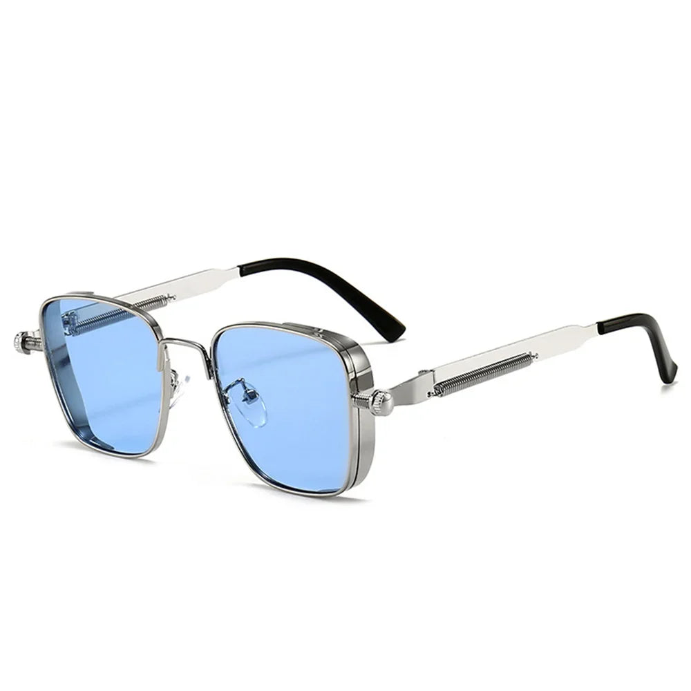 Men Driving Sunglasses Vintage Steampunk Square Sunglasses Metal Frame with Spring Hinges Women Eyepiece Trendy Driver Glasses