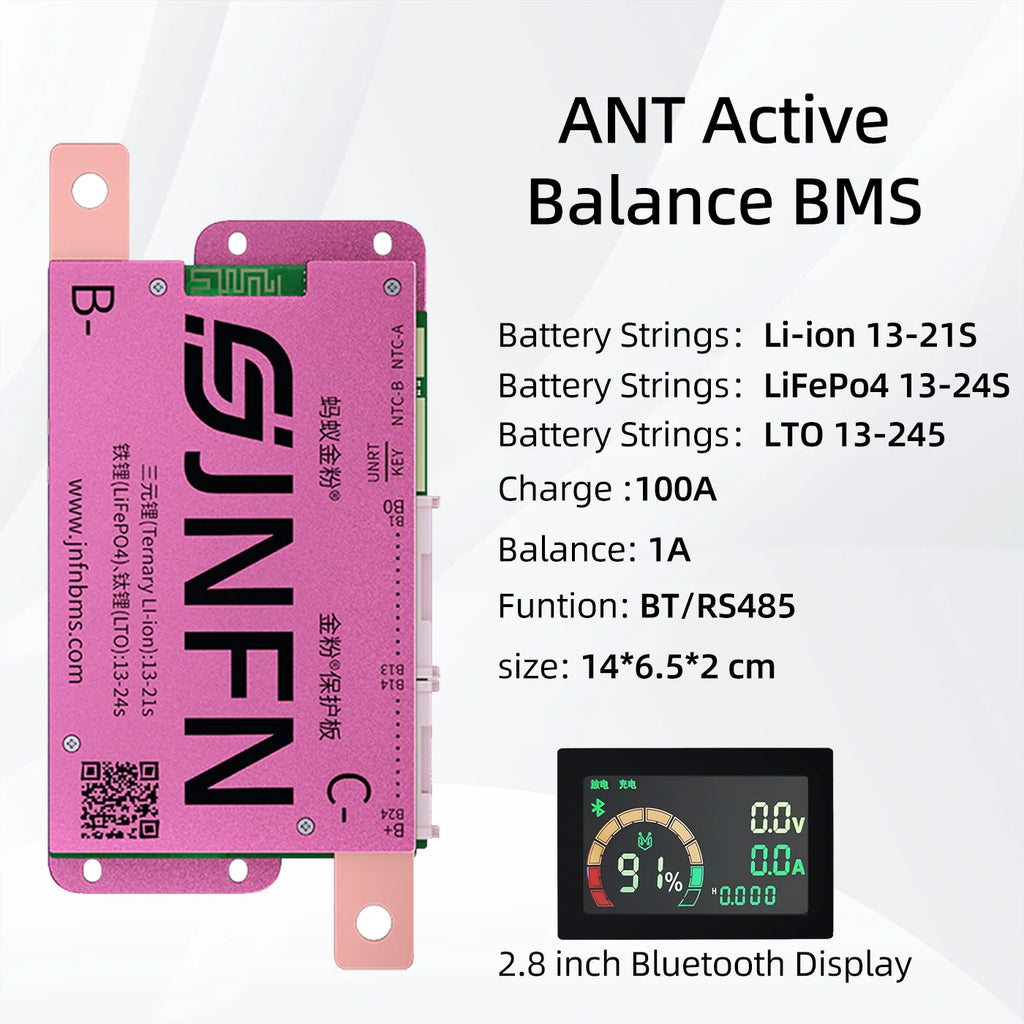 ANT BMS 1A Active Balance Smart BMS 13S 16S 48V 17S 20S 60V 24S 72V Lifepo4 18650 Li-Ion Lto 100A 120A 150A Battery Pack RS485