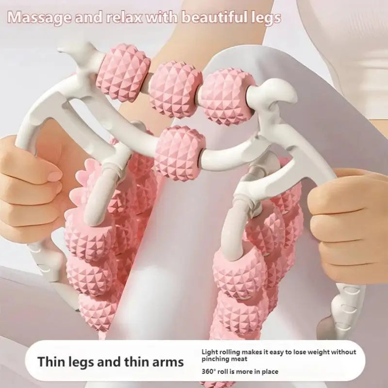 360° Rotatable Muscle Roller With 20 Rolling Wheels Circular Leg Clamp Massage Tool Portable Body Relax Gear for Neck Arm Leg