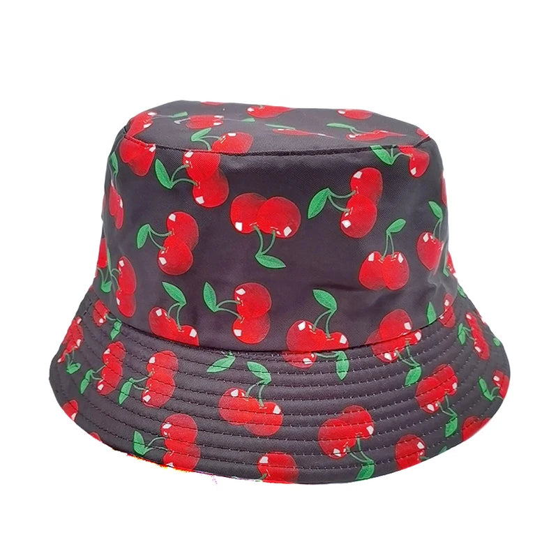 New Creative Fruit Pattern Fisherman's Hat Unisexdouble Sided Bucket Cap Uv Protection Panama Sun Caps for Girls Beach Hats
