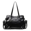 New Large Capacity PU Leather Tote Bag Y2K Style Zipper Closure Shoulder Bag Soft Interior Handbag Women Fashion