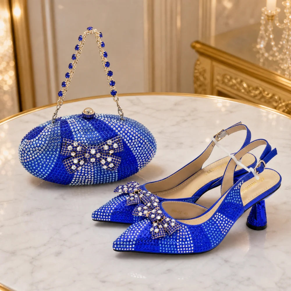 Fashion Party Shoes and Bag Match for Women Latest Italian Matching Shoes and Bag Set with Rhinestone Luxury Woman Shoes
