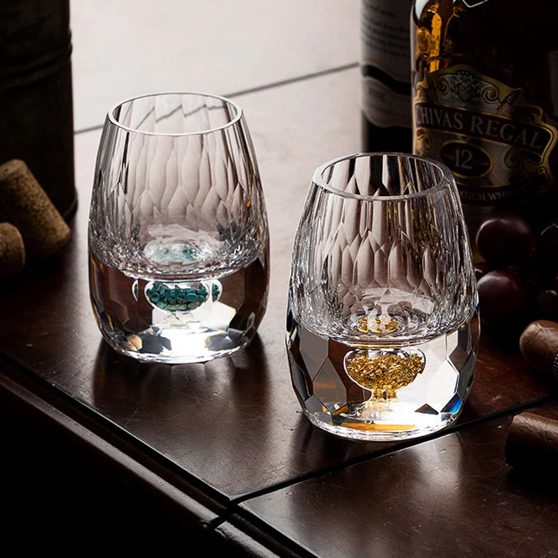 1/2/6pcs 15ML Gold Foil Crystal Wine Glass Luxury Whiskey Glass BPA Free Suitable for Decoration Collection and Celebration