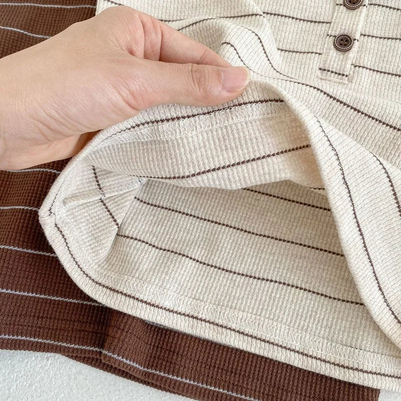 Children's Clothing 0-3 Year Old Summer New Striped Pure Cotton Boy T-Shirt Shorts Set Beach Vacation Girl Short Sleeved Set