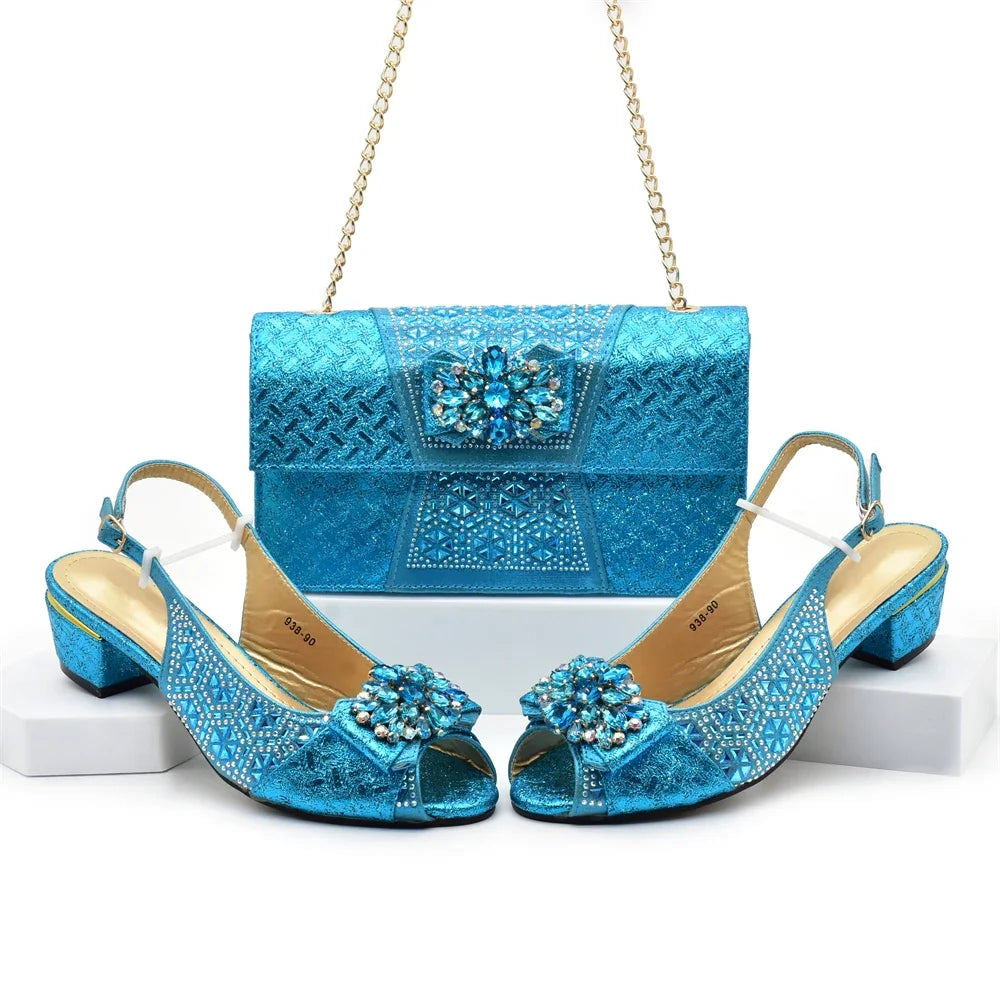 Latest Pink Shoe and Bag Set Women Italian Decorated with Rhinestone African Women Wedding Shoes Bride Plus Size Women Pumps 43