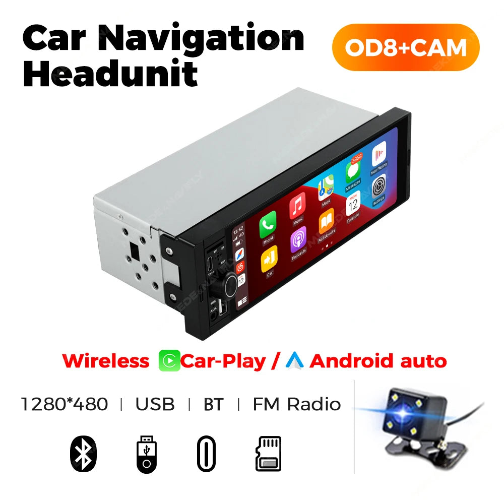 Universal 1 Din Car Stereo 6.86Inch HD Touch Screen Car Multimedia Player Wireless CarPlay Auto BT FM USB Car Radio Audio Player