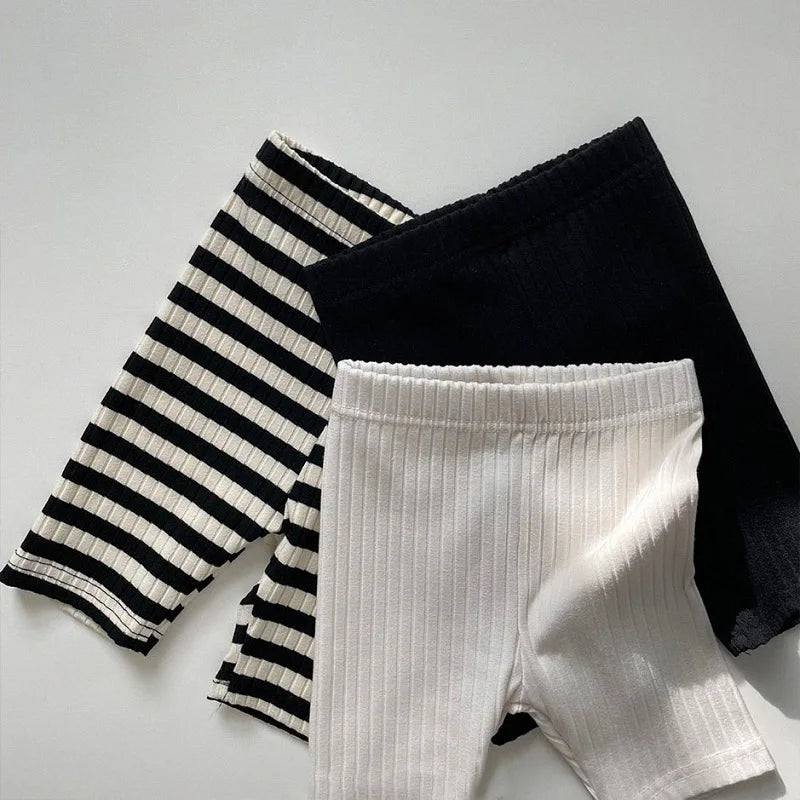 Spring Girls' Middle Pants 0-6 Year Old Striped Cotton Children's Pants Solid Color Casual Boys Baby High Elastic Pants