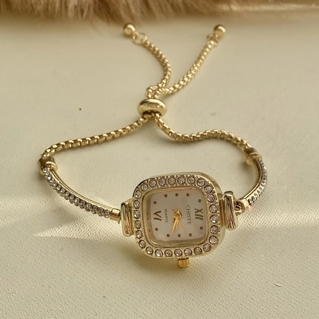 Rose Gold Silver Petite Bracelet Watch for Women, Gifts for Girlfriend Diamond Dress Analog square Watch