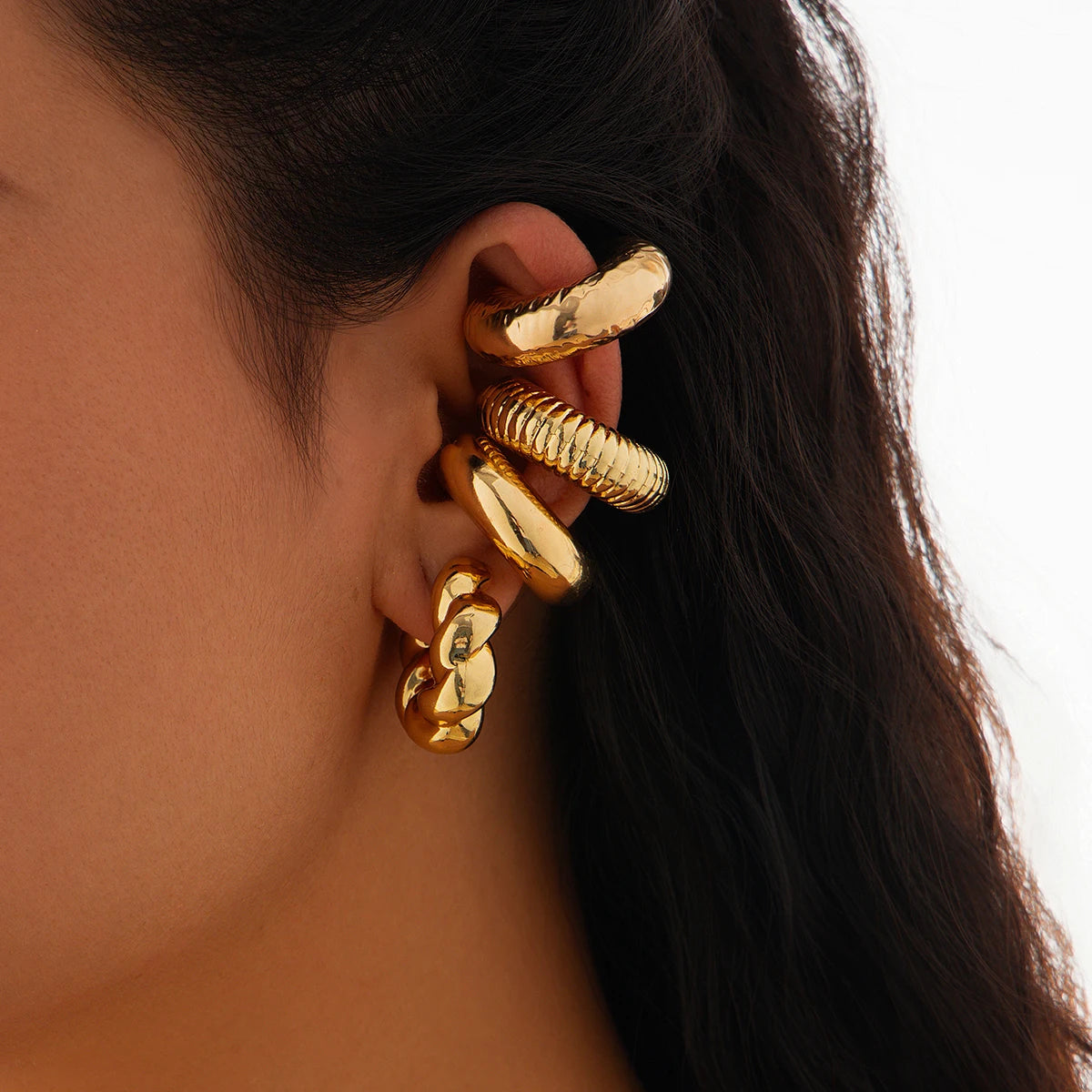 Ingemark 4Pcs/Set Punk Twisted Chunky Tube Clip Earrings for Women Non Piercing C Shape Ear Cuff  Female Jewelry Accessories New