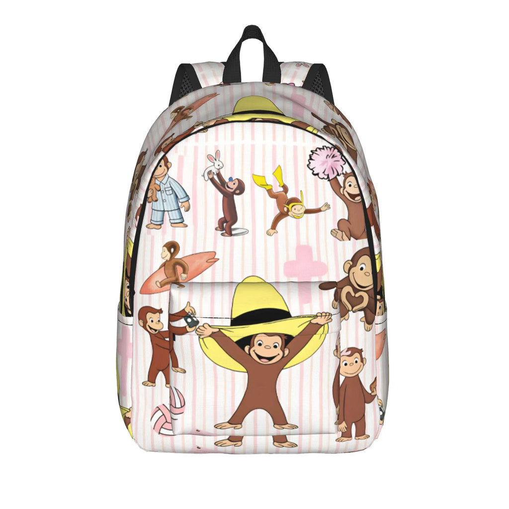 Curious George Swing Banana Stripe Backpack  Outdoor Style Backpacks Women High Quality Large School Bags Streetwear Rucksack