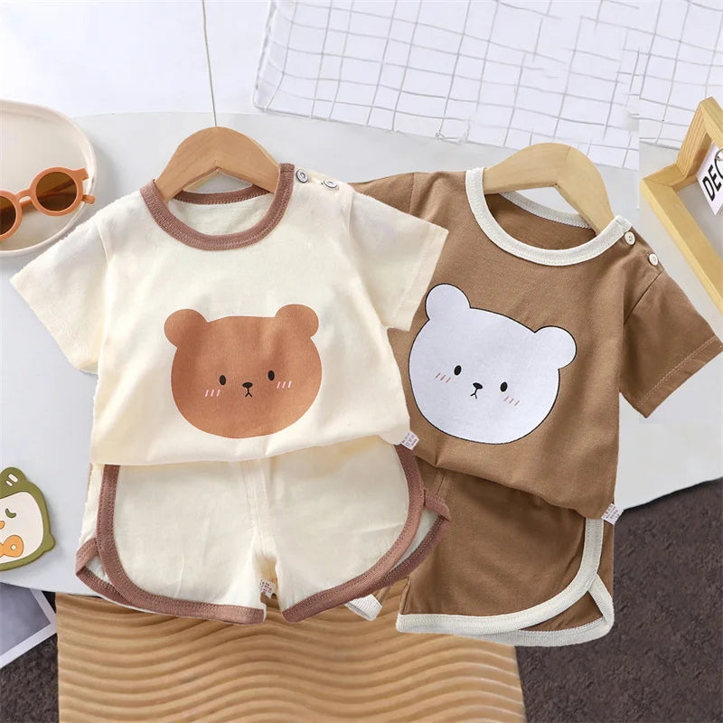 Summer Baby Boy Girls Clothes Set Children Bear Print T-shirts and Shorts 2 Pieces Suit Kid Top Bottom Outfits Casual Tracksuits
