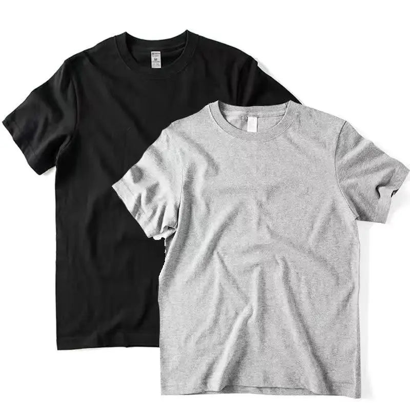 2pcs Solid Color T-shirt 100% Cotton Men Women White O-Neck Loose Short-sleeved Basic Models All-match T-shirt Couple Tops Black