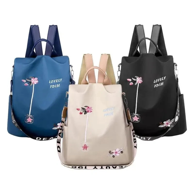 Waterproof Oxford Women Backpack Fashion Anti-theft School Bag Embroidery Designer Female Large Capacity Travel Shoulder Handbag