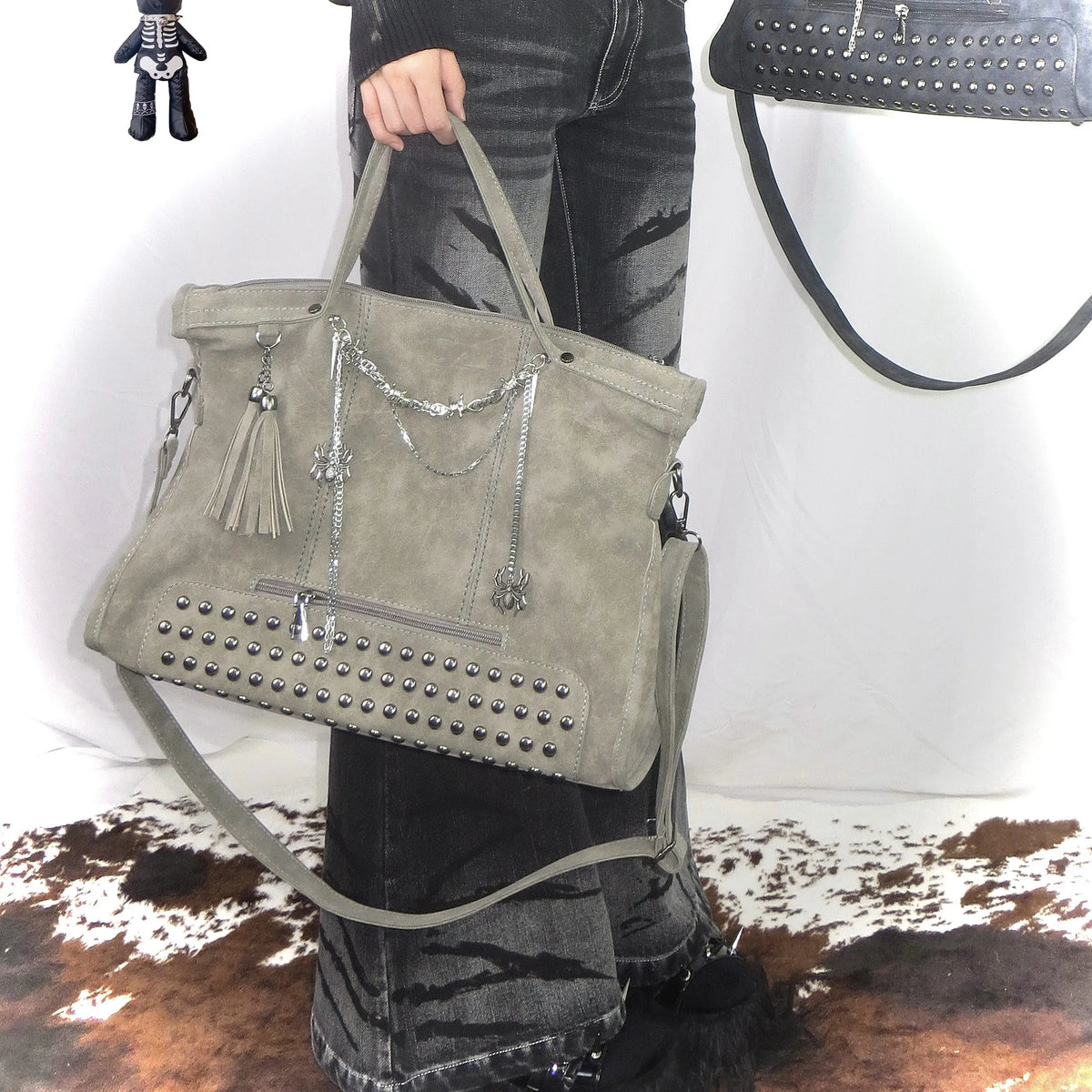 Y2K Gothic Lolita Girl Dark PU Leather Shoulder Bags Totes Harajuku Women Pin Chain Punk Cross Messenger Bag Handbags
