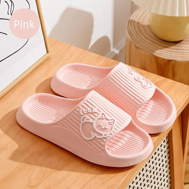 Women Slippers Bath Thick Platform Non-Slip Home Cat Cartoon Flip Flops 2023 Summer Beach Sandals Ladies Slides Indoor Shoes