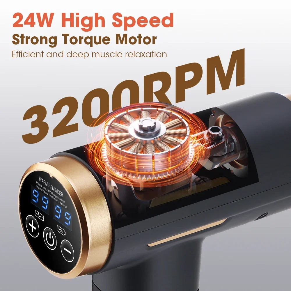 Electric Fascia Gun 24W 99 Gear Adjustable 11 Replacement Head Deep Tissue 8mm Percussion Massager Rechargeable Home Gym Massage