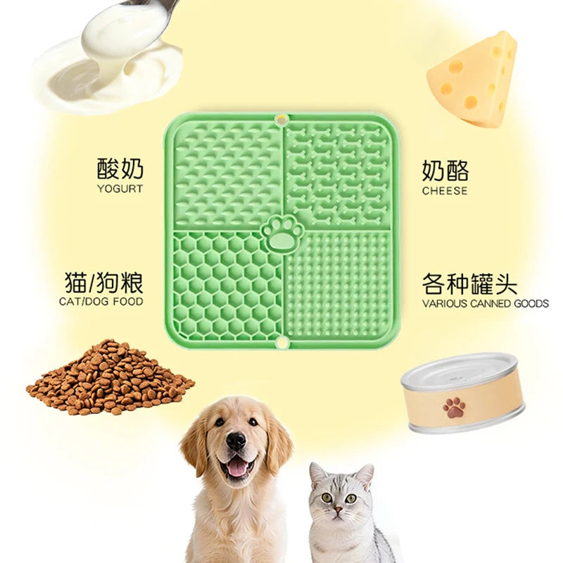 Silicone Lick Mat for Dogs Cats, Strong Suction Cup 4-Zone Multi Textured Slow Feeder Pad, Bath Grooming Distraction Anxiety Relief, BPA Free Dishwasher Safe Pet Feeding Mat