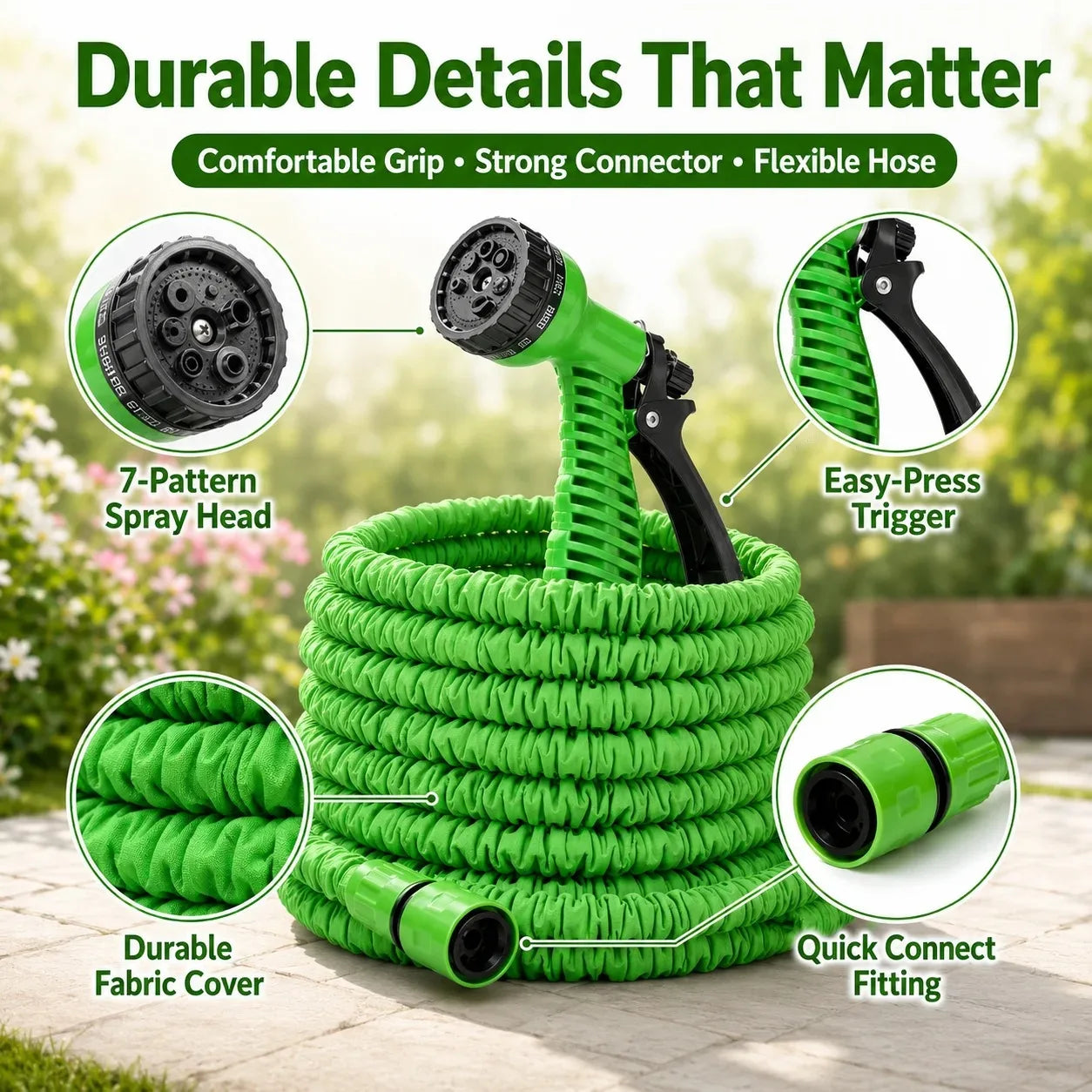 High Pressure Durable Retractable Magic Water Hose with Spray Nozzle Expandable Garden Hose for Car Washing Watering Plants Lawn Care Garden Irrigation Household Cleaning