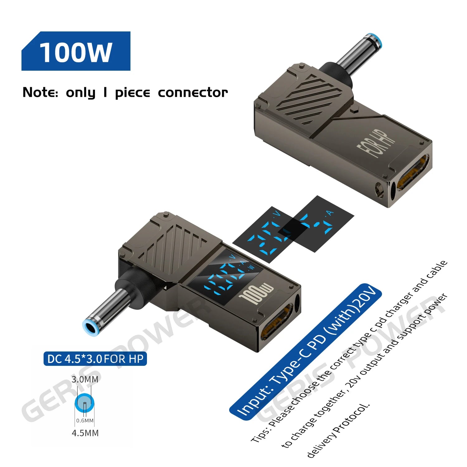 LED Display PD 100W Laptop Power Supply Adapter Charger Connector USB Type C PD to DC Jack Plug Converter for Lenovo Hp Dell