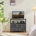 JHK Fireplace TV Stand Dresser For Bedroom With 5 Fabric Drawers Storage Closet Chest Clothes Storage Display Cabinet Furniture