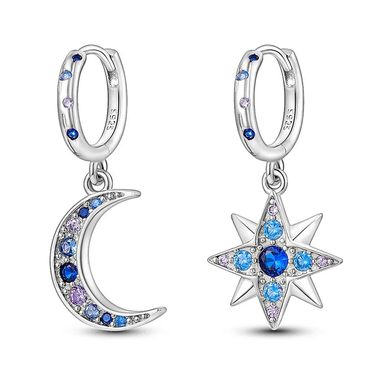 New 925 Sterling Silver Star And Moon  Women Earrings Brilliant Wedding Engagement Star Earrings Jewelry Gift