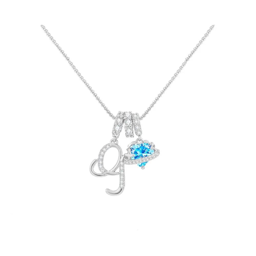 Heart-shaped Necklace with the Initial of a Lady, Zircon Pendant, English Diamond Jewelry, Suitable for Friday