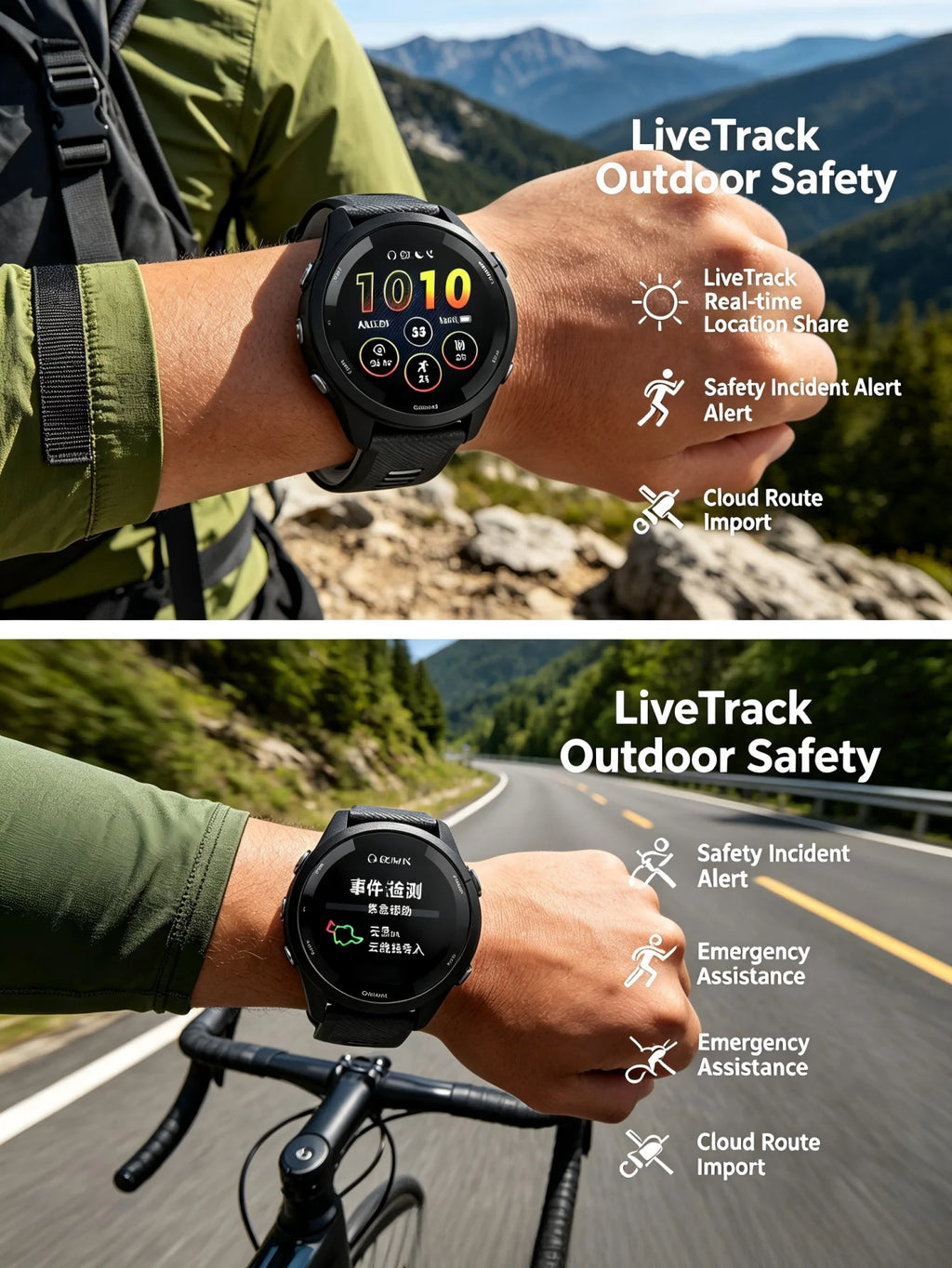 Garmin Forerunner 265 Outdoor GPS Smartwatch, Multi-Band Navigation with Topo Map, Altimeter Compass, 24/7 Health Tracking SpO2 Sleep Monitor, Cycling Running Hiking Triathlon