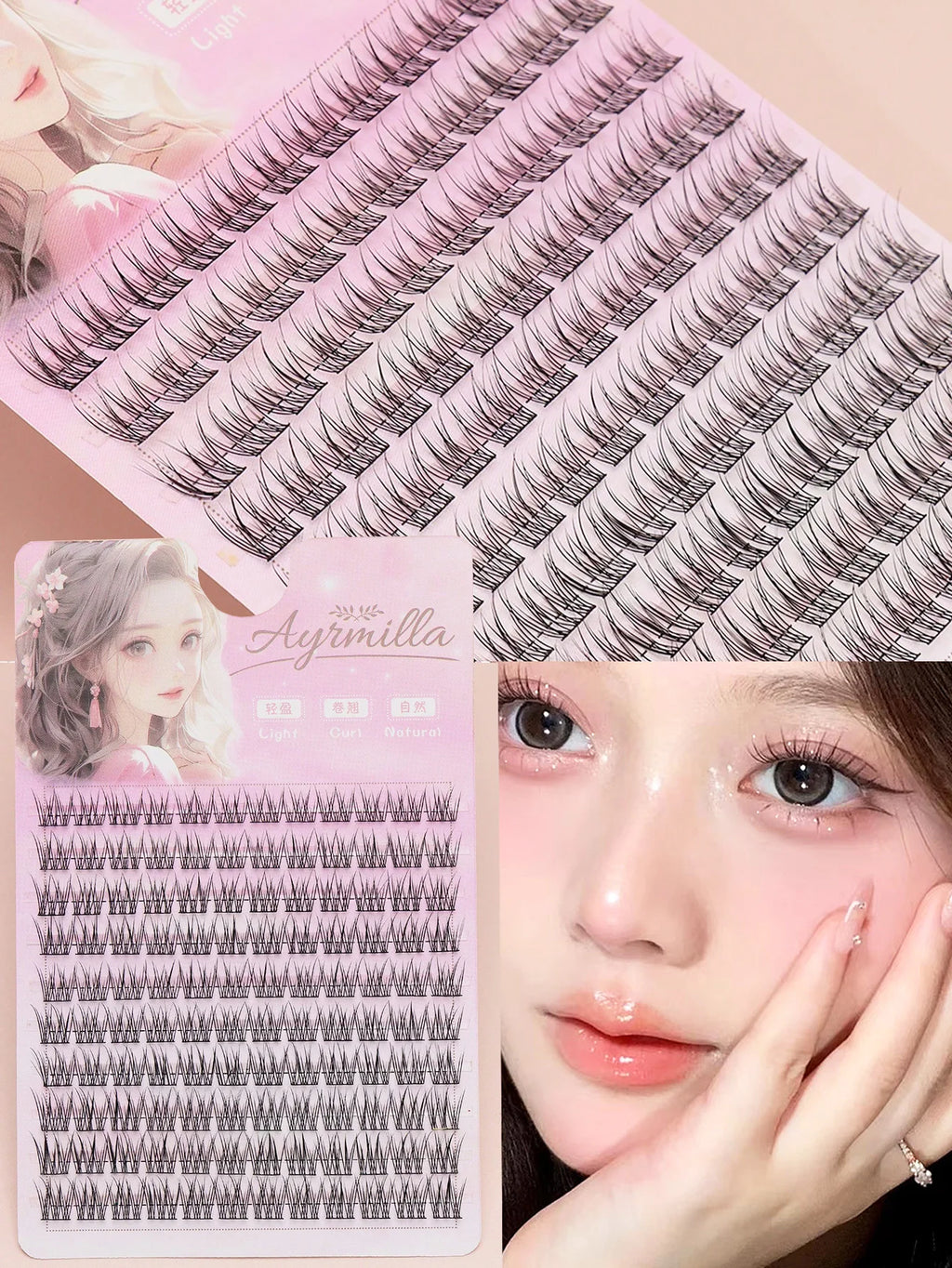 Ayr 80PCS C Curl Brown Style Eyelash Extension Winged Individual Lashes Natural Segmented Eyelash Bundles Makeup Tools