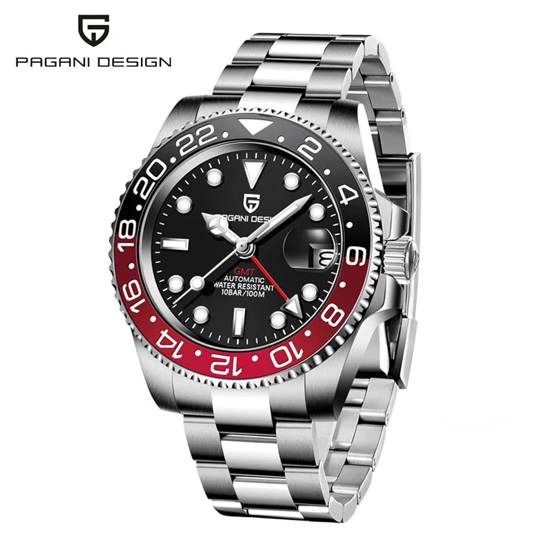 New PAGANI DESIGN 40MM GMT Mechanical Wristwatch Sapphire Ceramic Bezel Automatic Watch Stainless Steel 100M Waterproof Watches