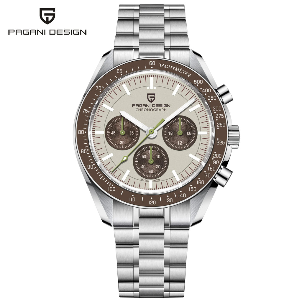 PAGANI DESIGN 2026 New Light Tan Retro Quartz Watch For Men Sports Chronograph AR Sapphire Crystal Luminous Wrist Watch Men VK63