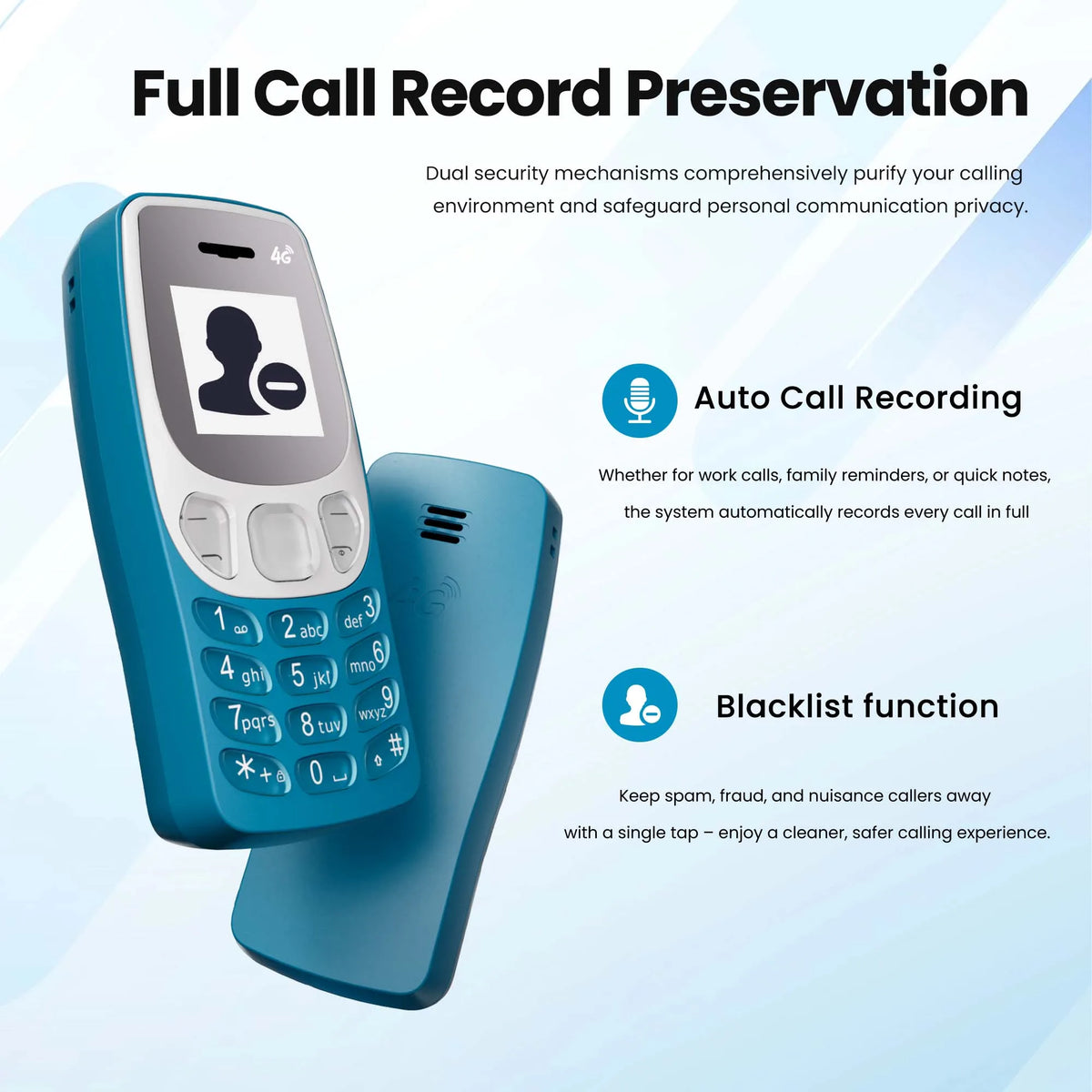 SERVO BM80 4G LTE Super Small Feature Phone Dual SIM Standby Auto Call Recording Speed Dial Blacklist 0.85" Backup Mobile Phone