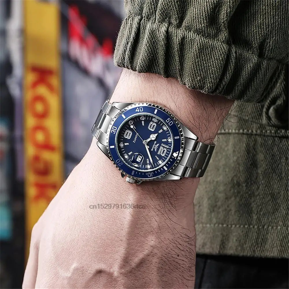 Luxury Mens Watches Stainless Steel Business Date Quartz Watch Men Fashion 2025 Sport Clock Relogio Masculino