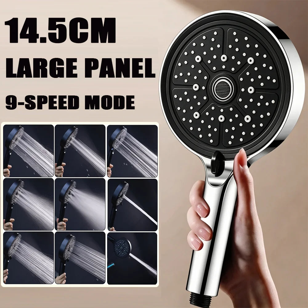 New 15CM Large Panel 6 Modes Pressurized Shower Head Multi-function Sprayer High Pressure Adjustable Shower Bathroom Accessories