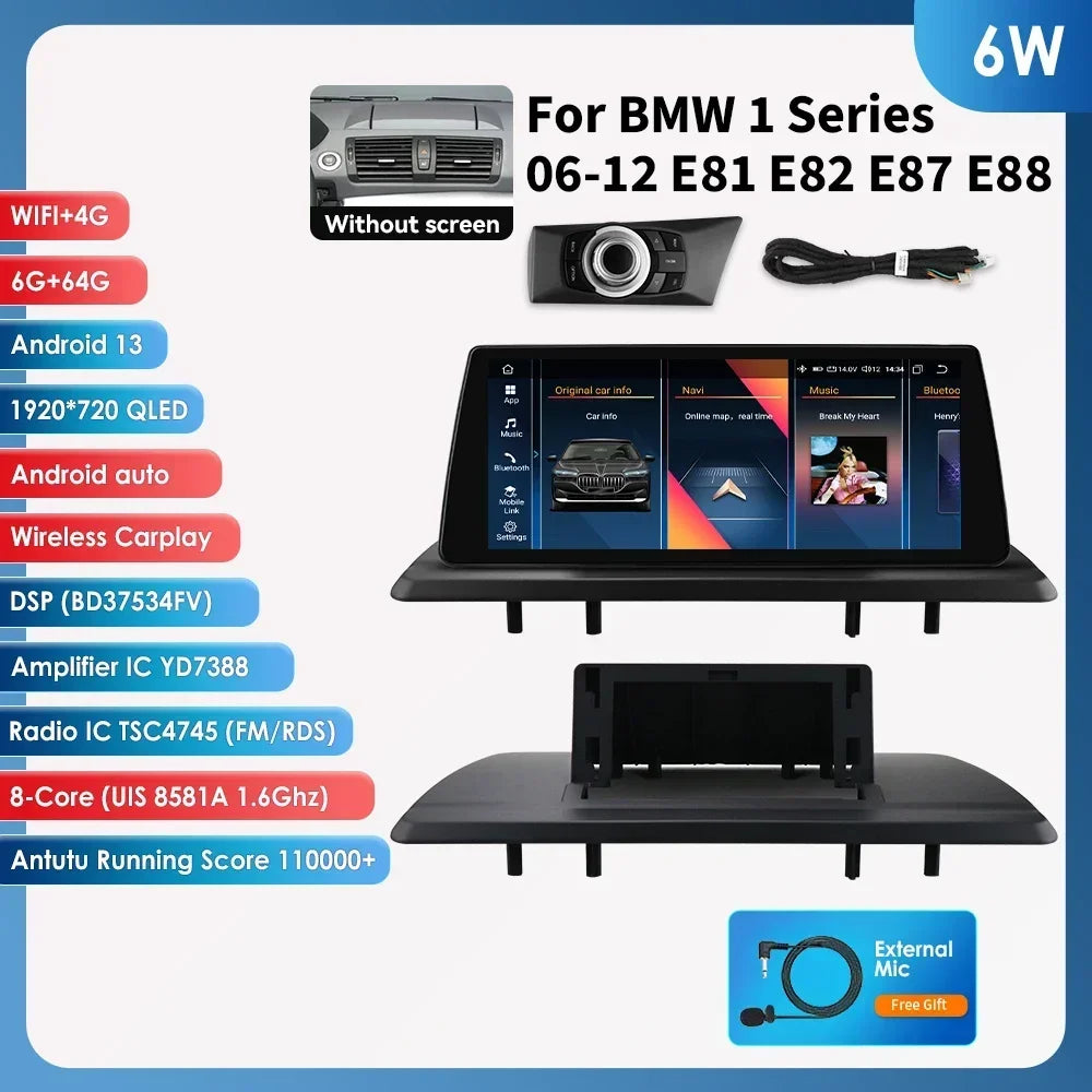 10.25" Smart Car Systems for BMW 1 Series 06-12 E81 E82 E87 E88 Without Screen with Support Wireless Carplay Android Auto RDS BT