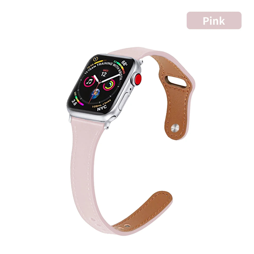 Slim Leather Strap for Apple Watch Band Ultra 49mm 8 41mm 45mm 7 SE 654321 44mm Women Bracelet Loop for iwatch series 42mm 40mm